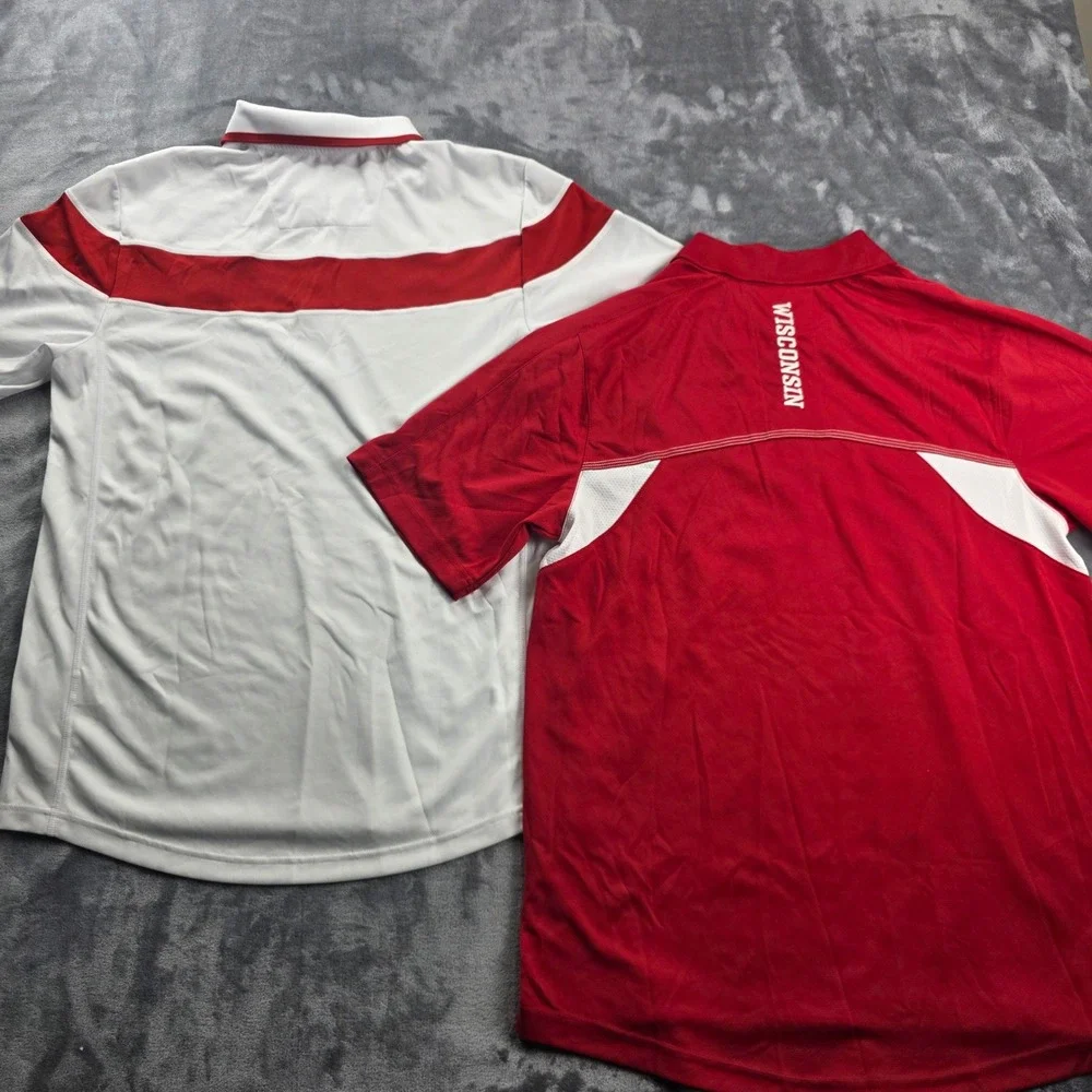 Adidas Polo Shirt Mens Medium Red White Wisconsin Badgers Climalite Bundle‎ 2pk